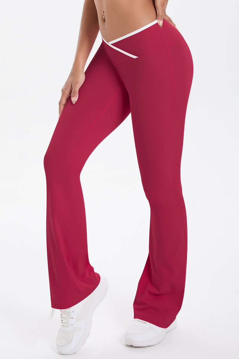 Women's Athletic Cross Waist Color Block Flare Pants