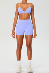 Women's Set:Cross Back Triangle Cup Bra & High-waist Shorts