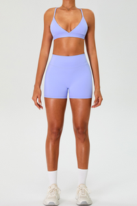 Women's Set:Cross Back Triangle Cup Bra & High-waist Shorts