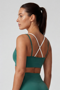 Women's Color Block Crisscross Back Thin Strap Sports Bra