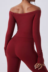 Women Off-Shoulder Sculpting Fitness Long Sleeves