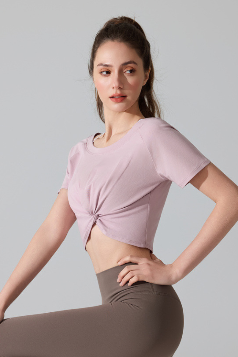 Women's Athletic Twist-knot Waist Cropped T-shirt