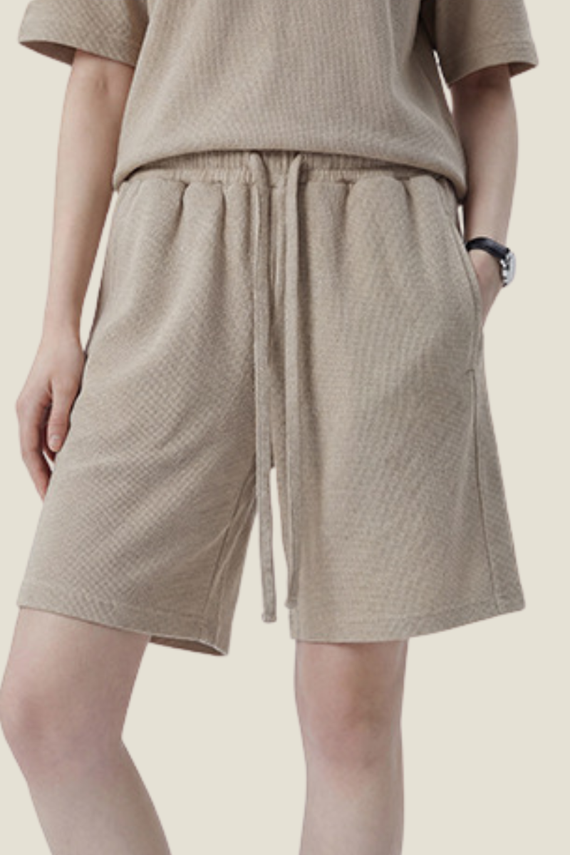 Unisex 330G Waffle Shorts - Straight Drawstring Knee-Length