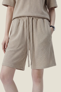 Unisex 330G Waffle Shorts - Straight Drawstring Knee-Length
