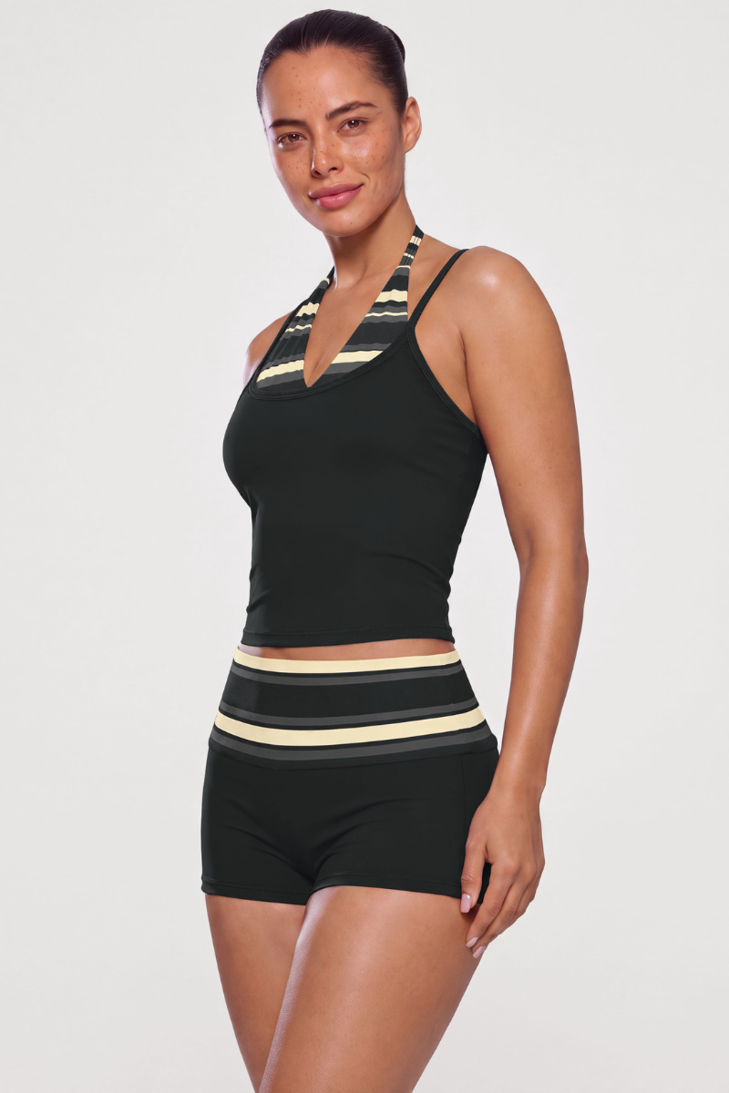 Women's Vintage Fake Two Piece Halter Tank Top & Short Set