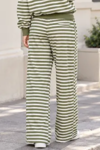 Plus Size Women's Fall Stripe Elastic Waistband Casual Pants