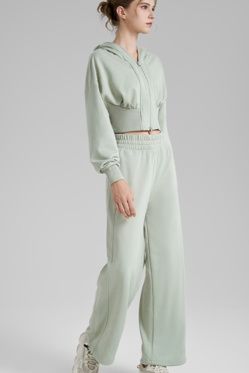 Women's Fall Set:Cropped Jacket and Drawstring Hem Pants