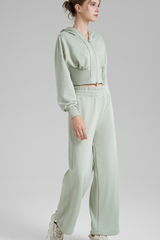 Women's Fall Set:Cropped Jacket and Drawstring Hem Pants