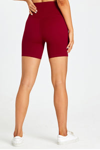 Solid High-Waisted Stretch Sports Shorts