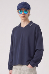 Men's Fall V-Neck Polo Collar Detachable-Sleeve Sweatshirt