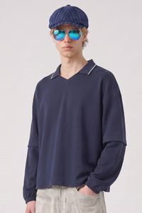 Men's Fall V-Neck Polo Collar Detachable-Sleeve Sweatshirt