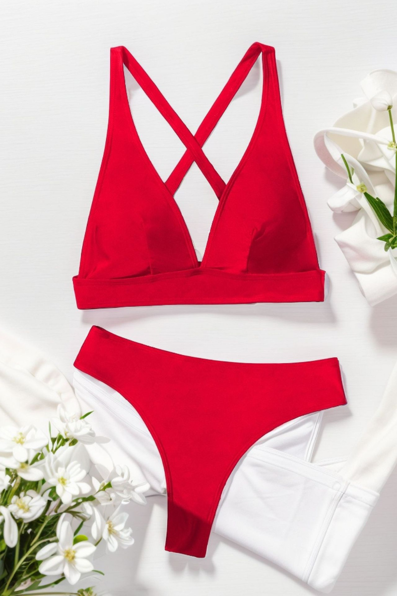 Women's Sexy V-neck Cross Back High-Waist Bikini
