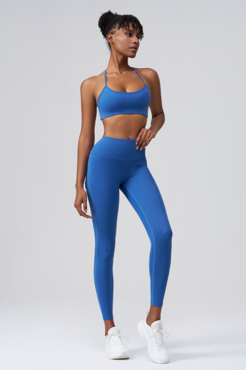 Women's Set:Cross Back Bra& Cargo Pocket Sports Leggings