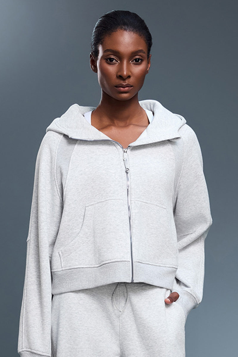 Women Fleece-Lined Zip-Up Hoodie Warm Loose Casual Sportswear