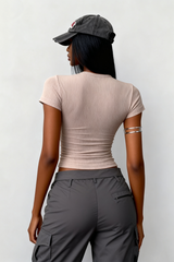 Women's slim round neck solid color short sleeves
