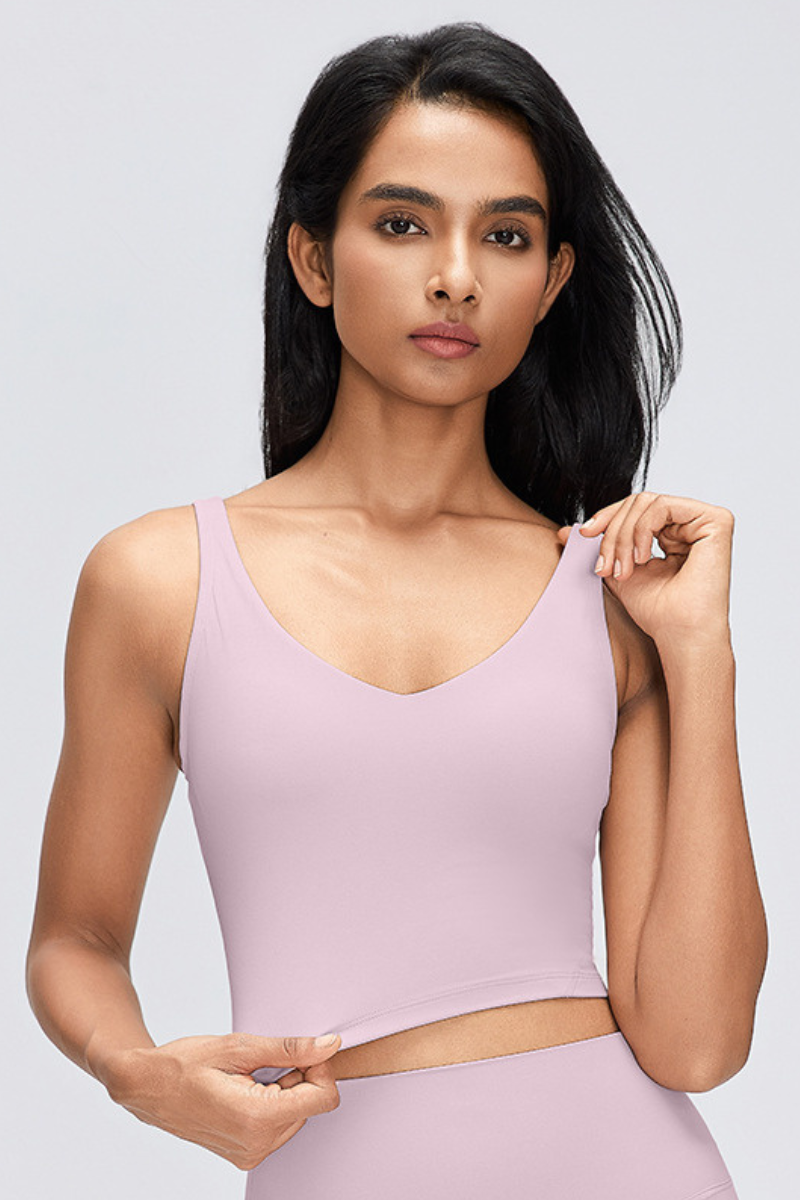 Women's Naked Feeling V Neck Padded Sports Yoga Bra
