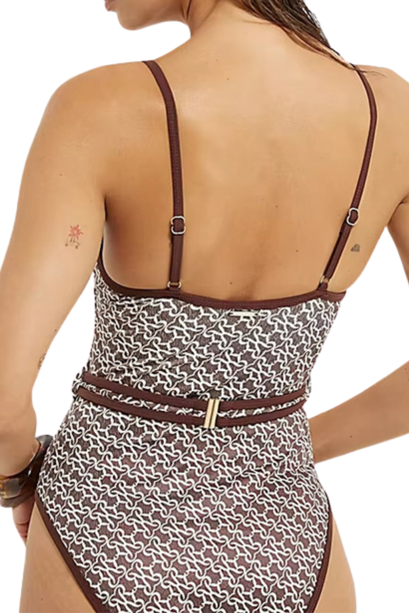 Women's Chain Print V Neck Backless Metal Straps One Piece