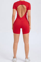 Women One-Piece Tight Short-Sleeved Hollow Back Stereo Beauty Fitness Yoga Sports Jumpsuit