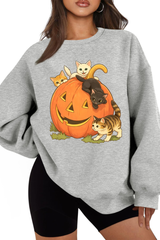Women's Fall Halloween Cat Pumpkin Graphic Casual Sweatshirt