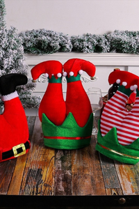 Funny Upside Down Santa Elf Pants Hat With Jingle Bells Pom