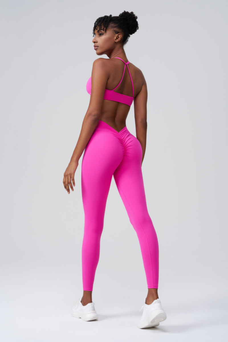 Women’s Sports Set:Bra & Pleated Bottocks Lift Leggings