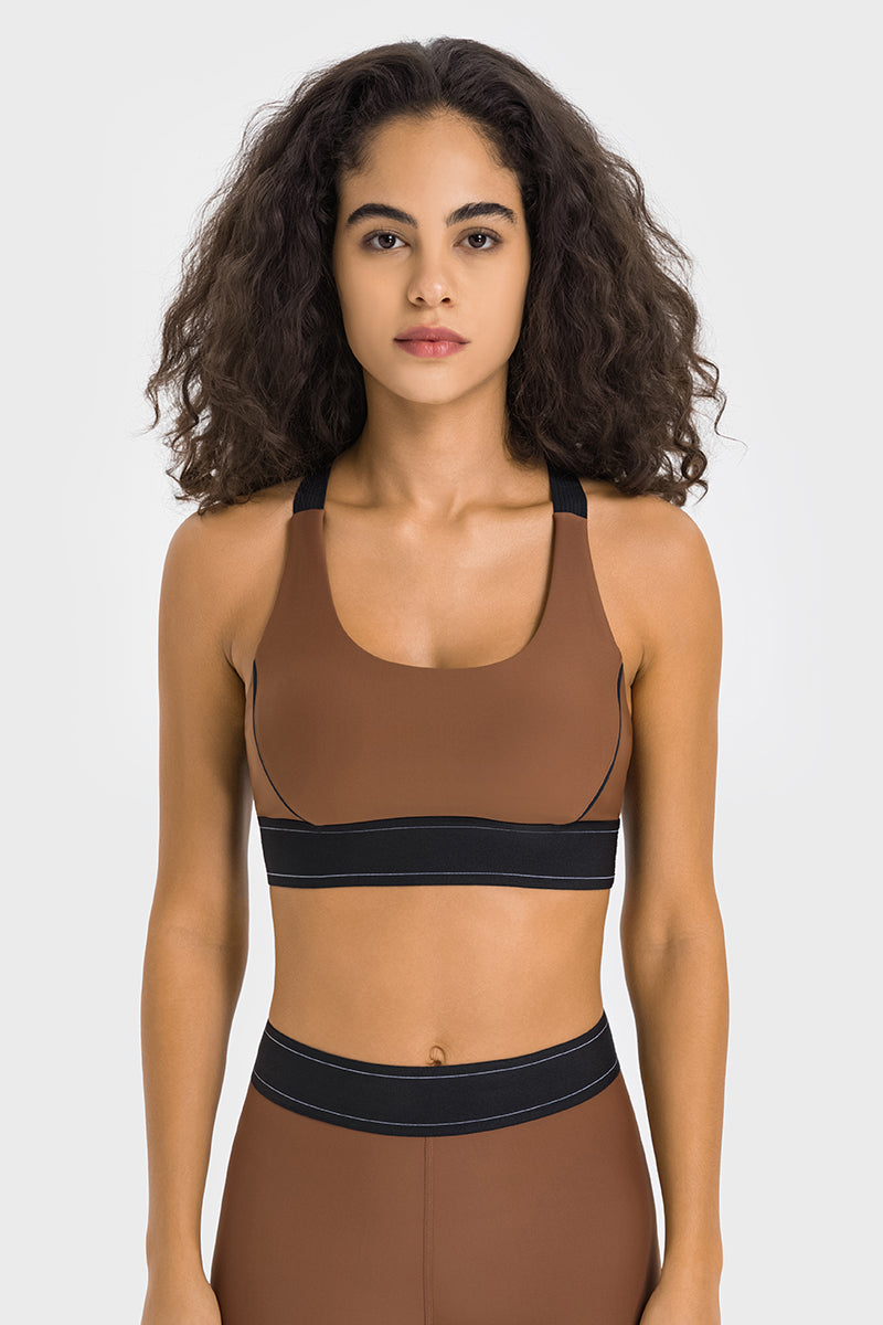 Women's Color Clash Adjustable Strap Sports Bra