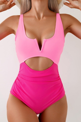 Women's Cut Out Pleated Color Block Slimming Swimsuit