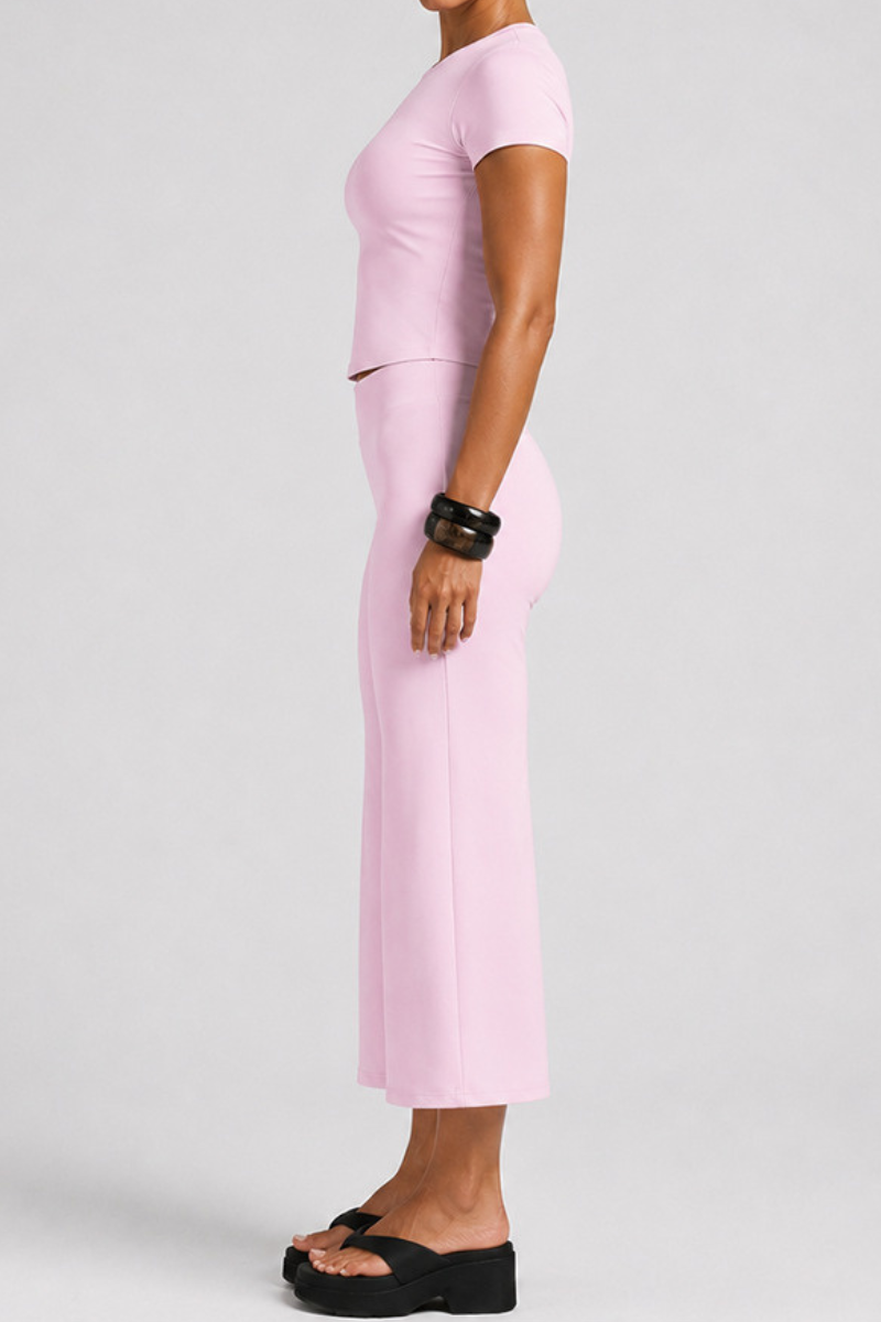 Women's Slim Fit Cropped T-shirt & 7/8 Flared Pant Yoga Set