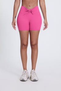 Women'S Pleated High-Waisted Hip Lift Yoga High-Stretch Skinny Shorts