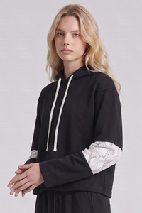 Women's Fall Cropped Openwork Lace Patchwork Hoodie