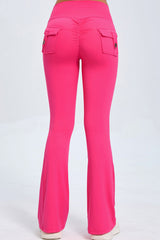 Women Button High Waist Wide Leg Peach Lift Hip Micro Pants Fitness Sports Quick Dry Yoga Pants