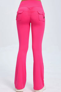 Women Button High Waist Wide Leg Peach Lift Hip Micro Pants Fitness Sports Quick Dry Yoga Pants