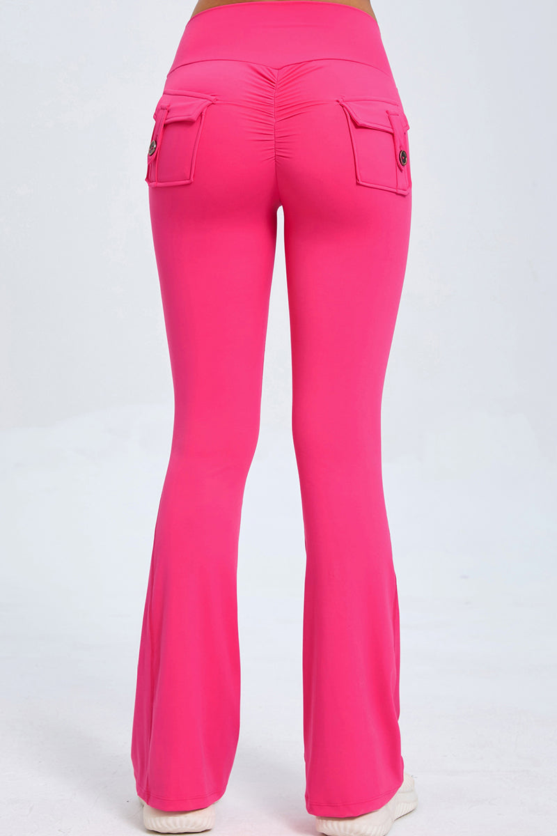 Women Button High Waist Wide Leg Peach Lift Hip Micro Pants Fitness Sports Quick Dry Yoga Pants