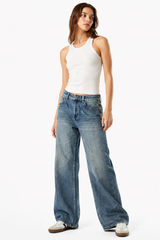 Women's 100% Cotton High Waist Wash Straight Leg Jeans