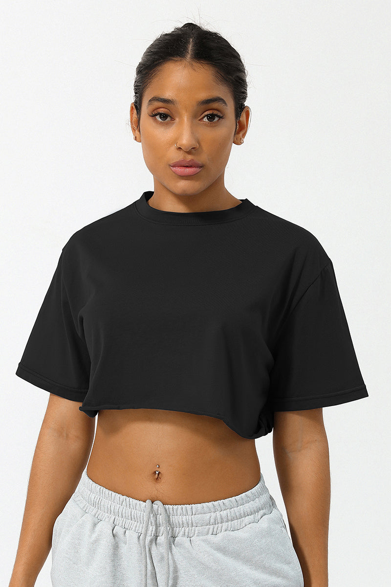 Women Loose Sport Crop Top T-Shirt