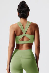 Women Eco-Friendly Recycled Fabric Outer Cross Back Hollow Sexy With Bra Pads Fitness Yoga Sports Bra