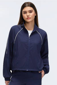 Women's Stand Collar Lightweight Drawstring Hem Sports Jacket