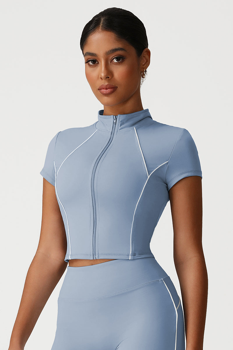 Women Slim Fit Stand Collar Athletic Jacket