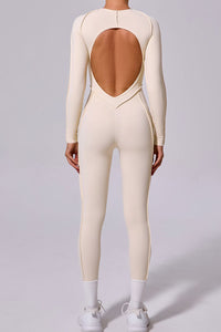 Women One-Piece Backless Skinny Long Sleeve Long Pants Exercise Yoga Bodysuit