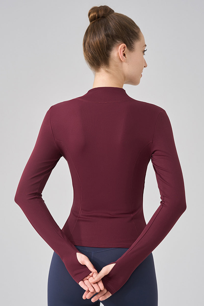 Women Stand Collar Slim-Fit Yoga Running Long Sleeves