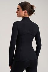 Women Stand Collar Gold Zipper Slim Fit Yoga Jacket Running Workout Top