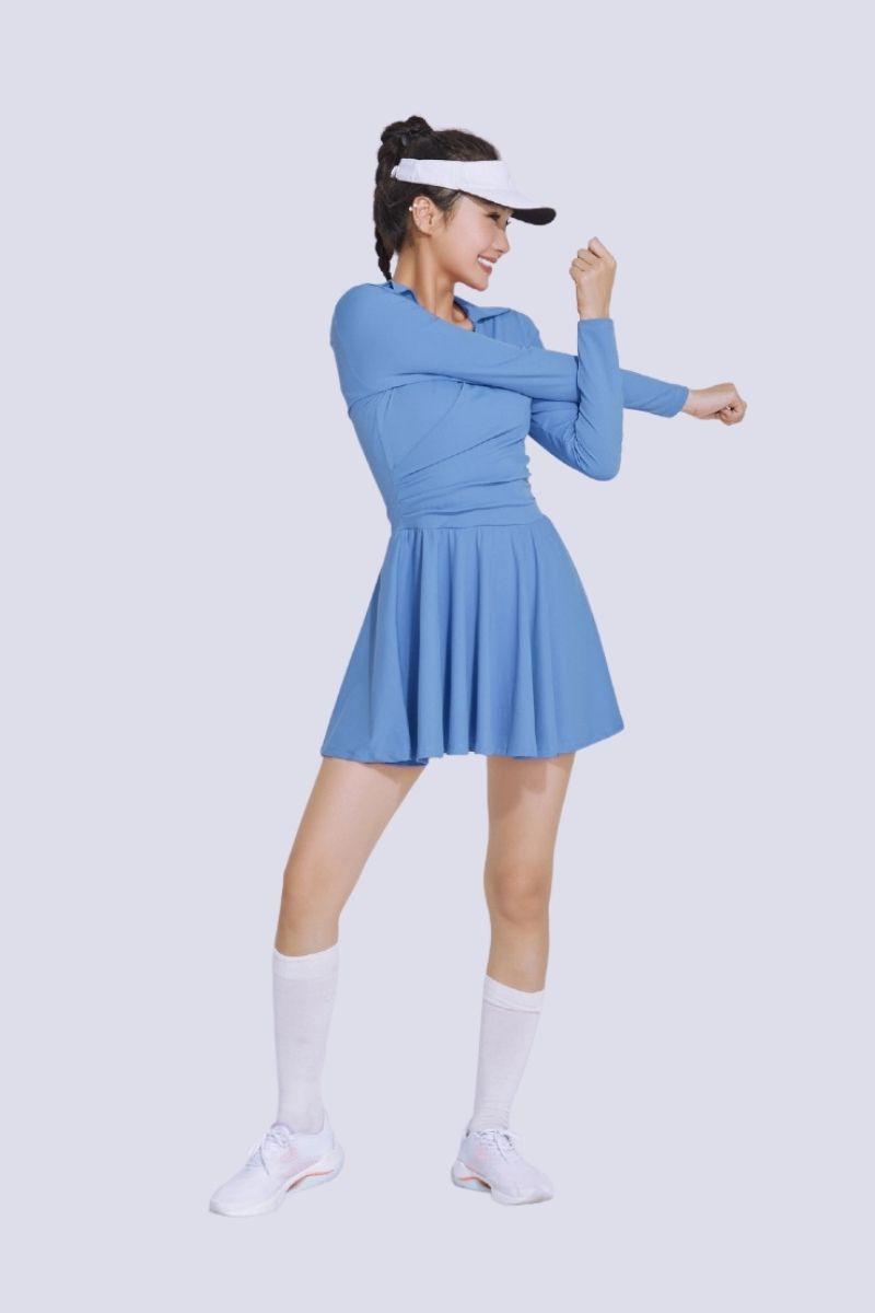 tennis long sleeve dress Meichang Womens Tennis Dress Long Sleeve Boat Neck Wrap Skirt Built in Shorts Golf Athletic Dress Workout Slim Fit Bodycon Tennis Dresses