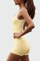 Women's Nude Contrasting Color Yoga Exercise Jumpsuit