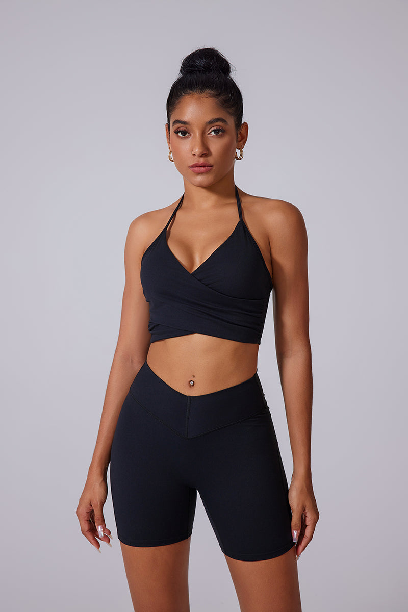 Women'S Brushed Tight Yoga Suit Set With Bra + Shorts