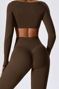 Women'S Square Neck Crop Long Sleeve Top