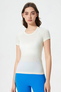 Women Seamless Round Neck Slim-Fit Quick-Dry Breathable Yoga Running T-Shirt