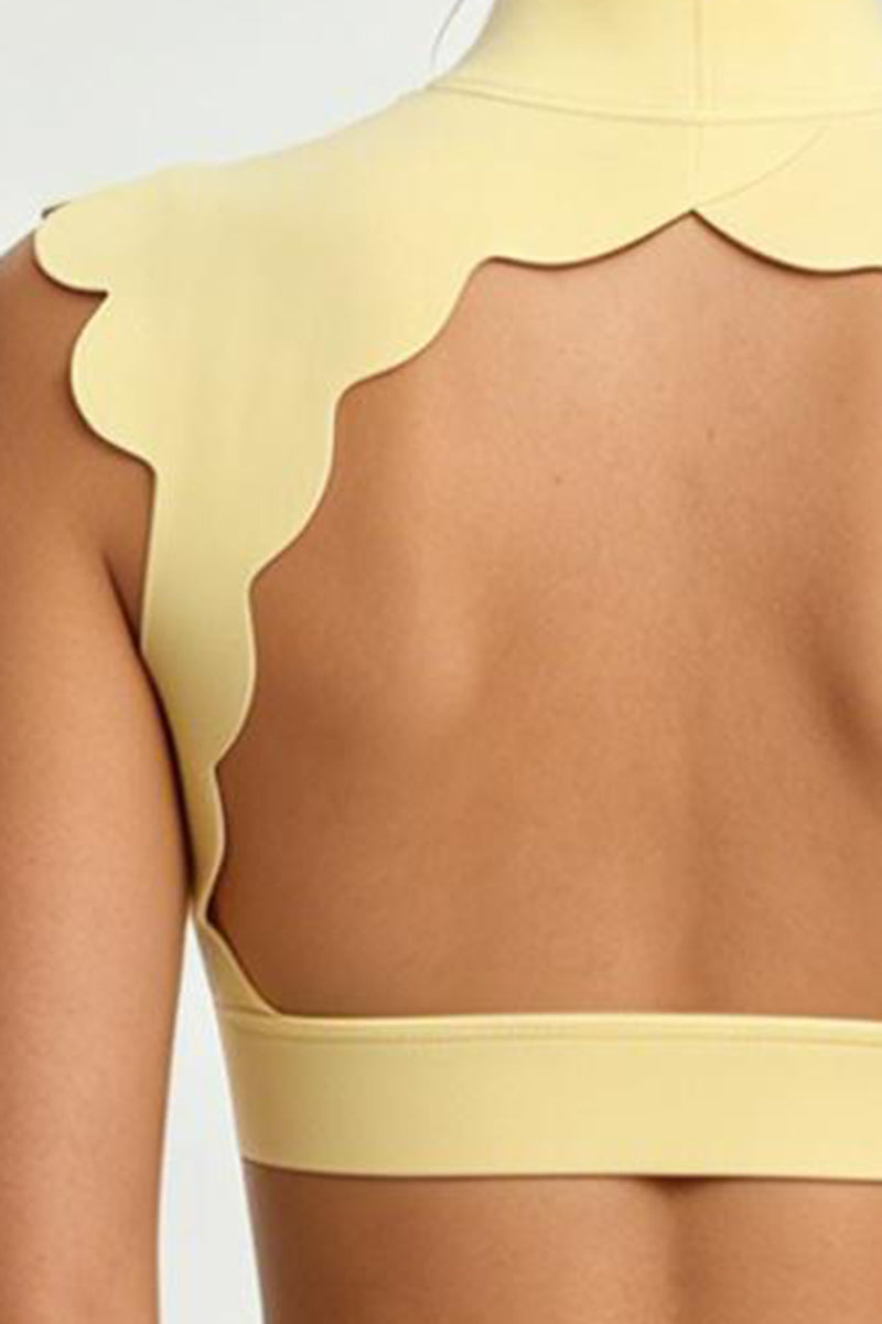 Women's Scalloped Mock Neck Bra And Leggings Yogg Sets