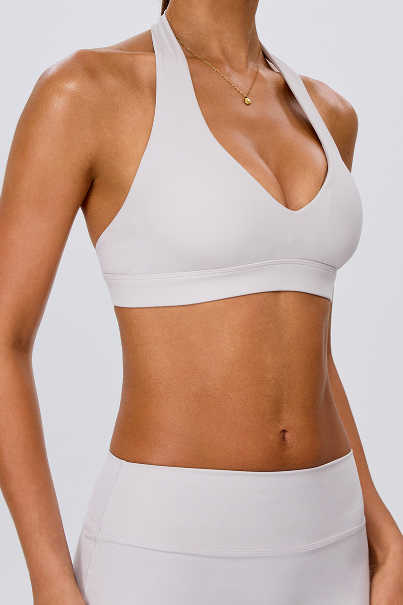 Women's Halter V-Neck Padded Backless Sports Yoga Bra