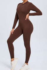 Women Zipper Long Sleeve Long Pants Nude Outfit Fitness Sports Tight Yoga Jumpsuit