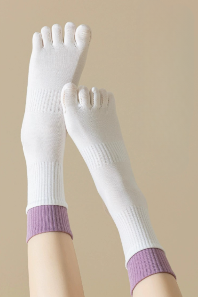 Women's Ribbed Cuff Color-Block Cuff Five-Toe Yoga Socks